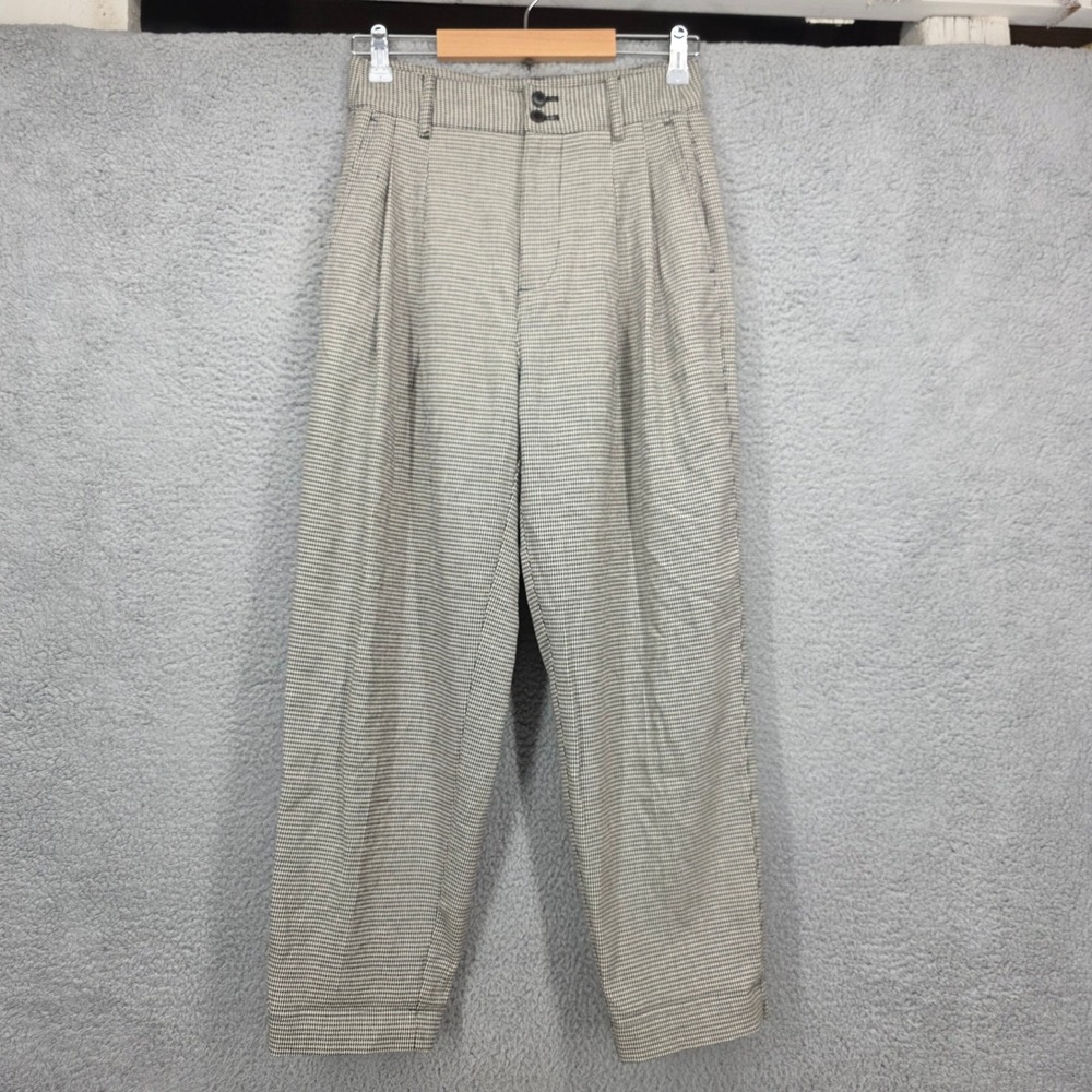 Madewell Pleated Tapered Pants Size 2 Houndstooth High Rise Black White Trousers